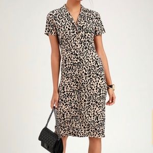 leopard print midi shirt dress